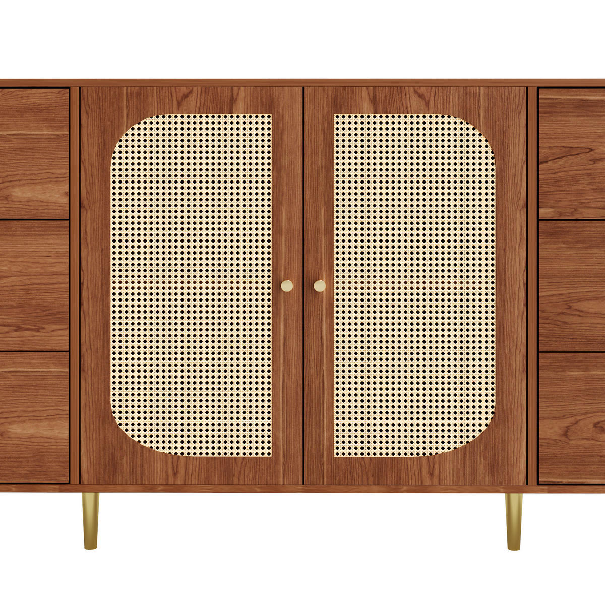 KOMODA 160/40/90 cm z MDF v dekoru dřeva, s ratanovými dvířky a zásuvkami - barva dubu, kompozitní dřevo (160/90/40cm) - BEAOK