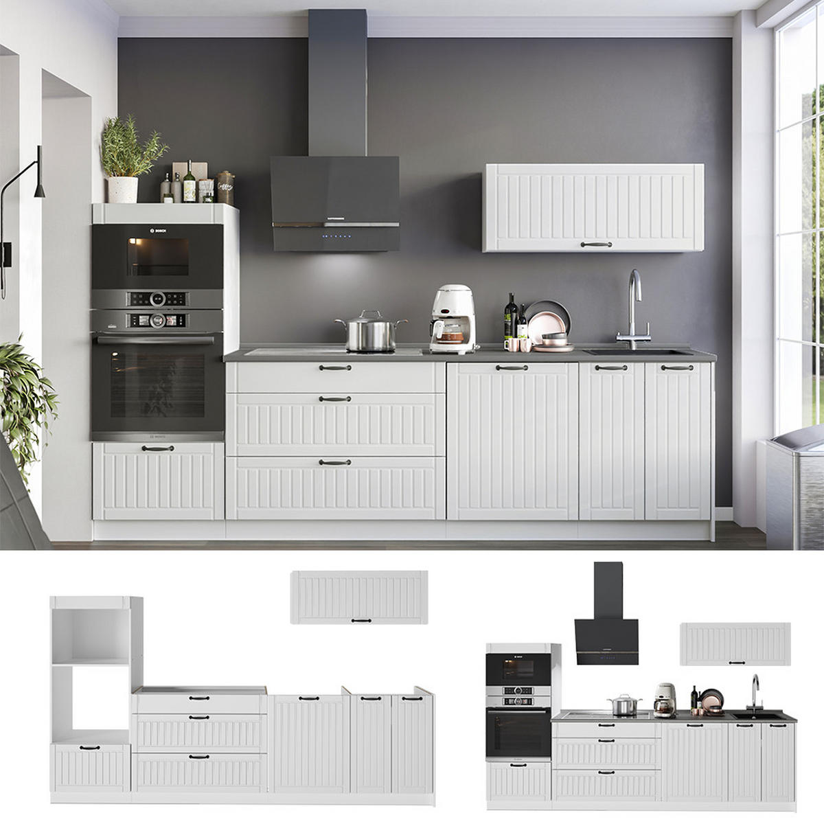 KUCHYNKA Fame-Line, Biely vidiecky dom/biely, 280 cm, AP Antracit - biela, kompozitné drevo (280/153.6/60cm) - Vicco