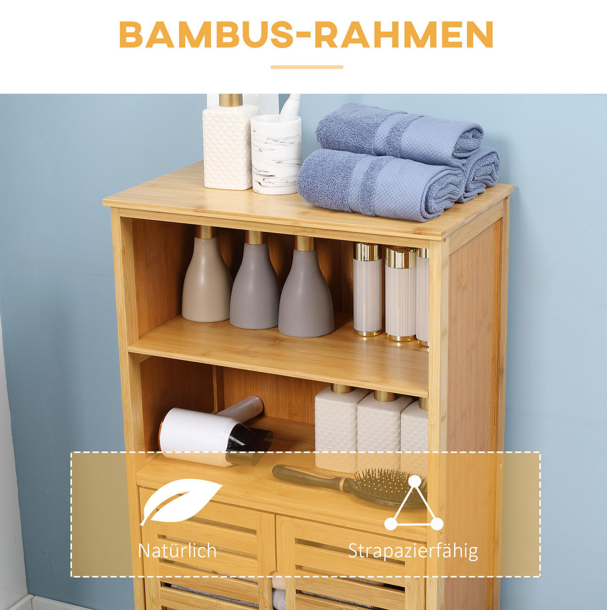 MIDISCHRANK 50/29/92 cm aus Bambus mit Lamellentüren und Kippschutz Natur - Naturfarben, Holzwerkstoff (50/92/29cm) - Modenvie