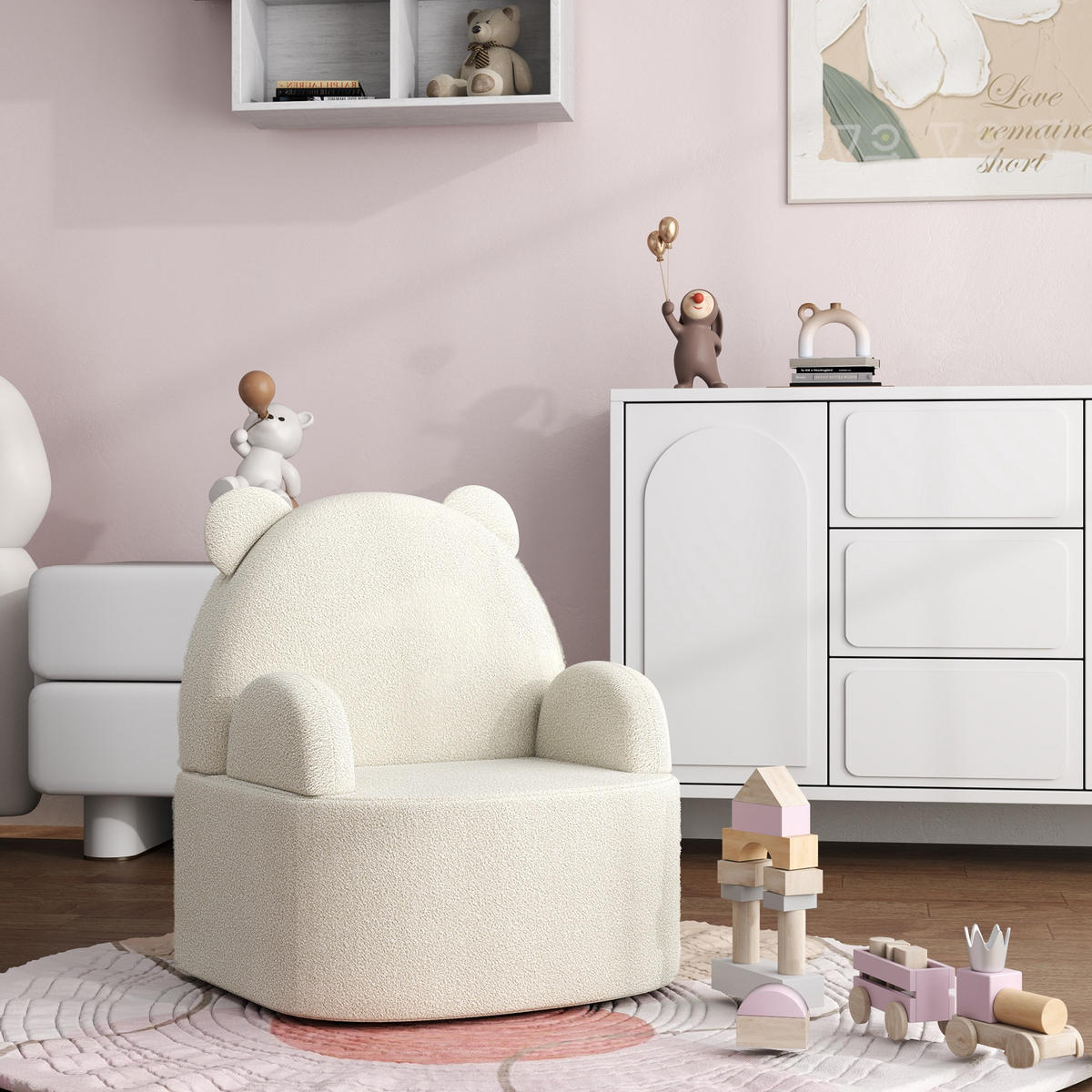 KINDERSESSEL Kindersofa mit weicher Teddyfleece Bärenform für Kinder ab 1,5Jahre - Beige/Schwarz, Holz/Kunststoff (48/59/52cm) - AIYAPLAY