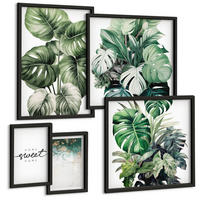 BILDER SET 5er Set - 50x50 cm & 20x30 cm & 40x60 cm Schwarzer Rahmen - Sweet Home Green Plants - Schwarz, Kunststoff (40/60cm) - TULUP
