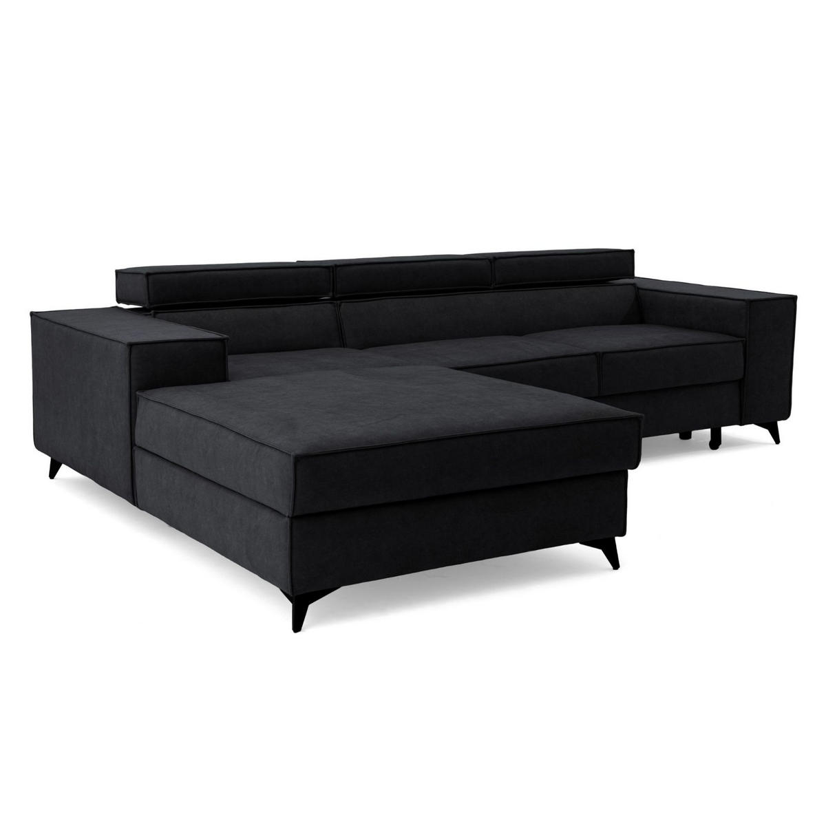 ECKSOFA PURE S Links mit Schlaffunktion 127x215 Velours Graphit - Graphitfarben/Schwarz, Holz/Textil (281/204cm) - Muffo