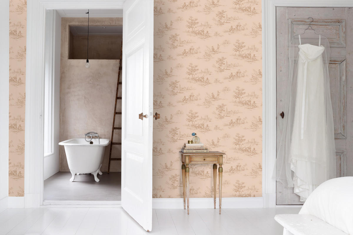 TAPETE Toile de Jouy 50 x 900 cm - Pink, Papier (50/900cm) - ESTAhome