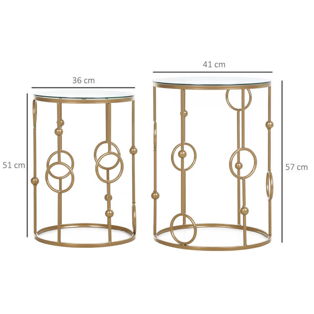 BEISTELLTISCH-SET 41/41/57 cm gold im Nesting-Design mit Glasplatte aus Metall - Goldfarben, Metall (41/41/57cm) - OKWISH