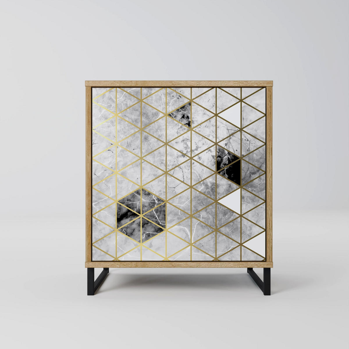 SIDEBOARD ASHEN ARIA, Eichefarben, 57,5x42x67,5 cm, Schwarze Metall-Rahmenfüße - Eichefarben/Multicolor, Holzwerkstoff/Metall (57.5/67.5/42cm) - SpaceRebels