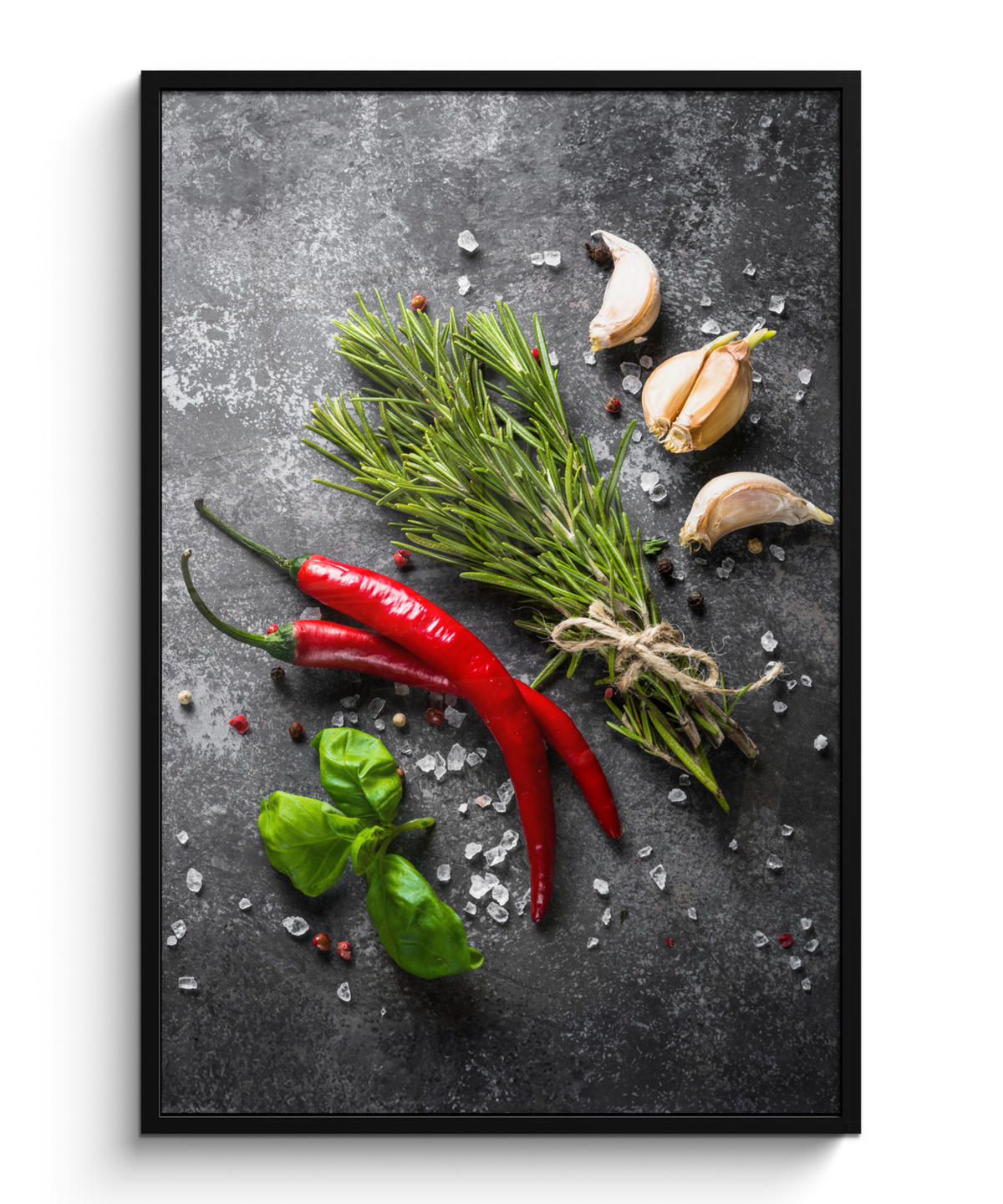 GERAHMTES BILD Pfeffer - Kräuter - Gewürze - Beton 80x120 cm - Dunkelgrau, Papier (80/120cm) - MuchoWow