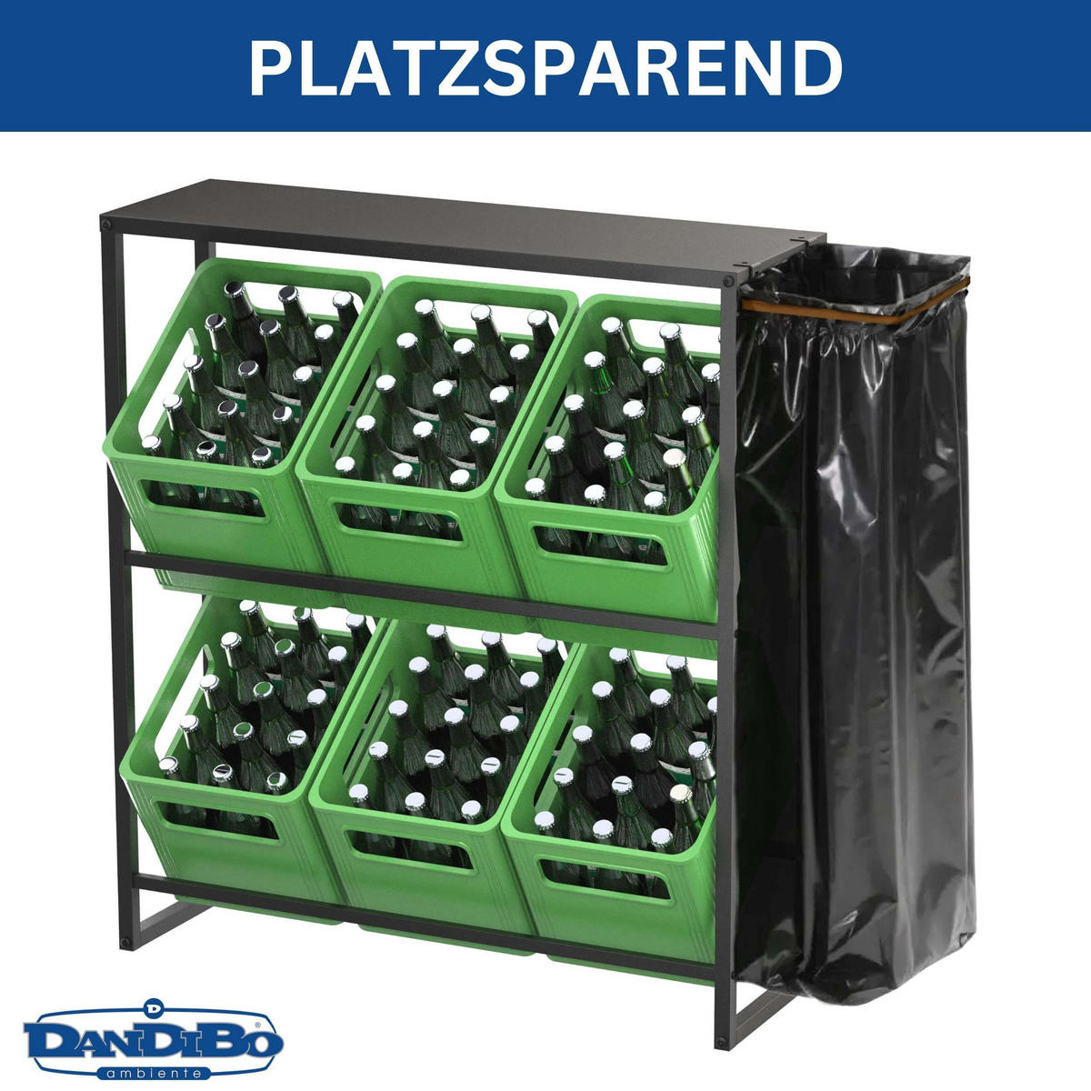 PFANDFLASCHEN Sammelbehälter Behälter Flaschensammler Müllsackhalter Pfandbehälter - Schwarz, Metall (23/7/31cm) - DanDiBo