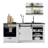 KÜCHEN-SET weiß Pinie, anthrazit 4-teilig 196 cm, Küchenschrank Set im Landhaus-Stil - Anthrazit/Schwarz, Holzwerkstoff/Metall (196/180/64cm) - Furn.Design