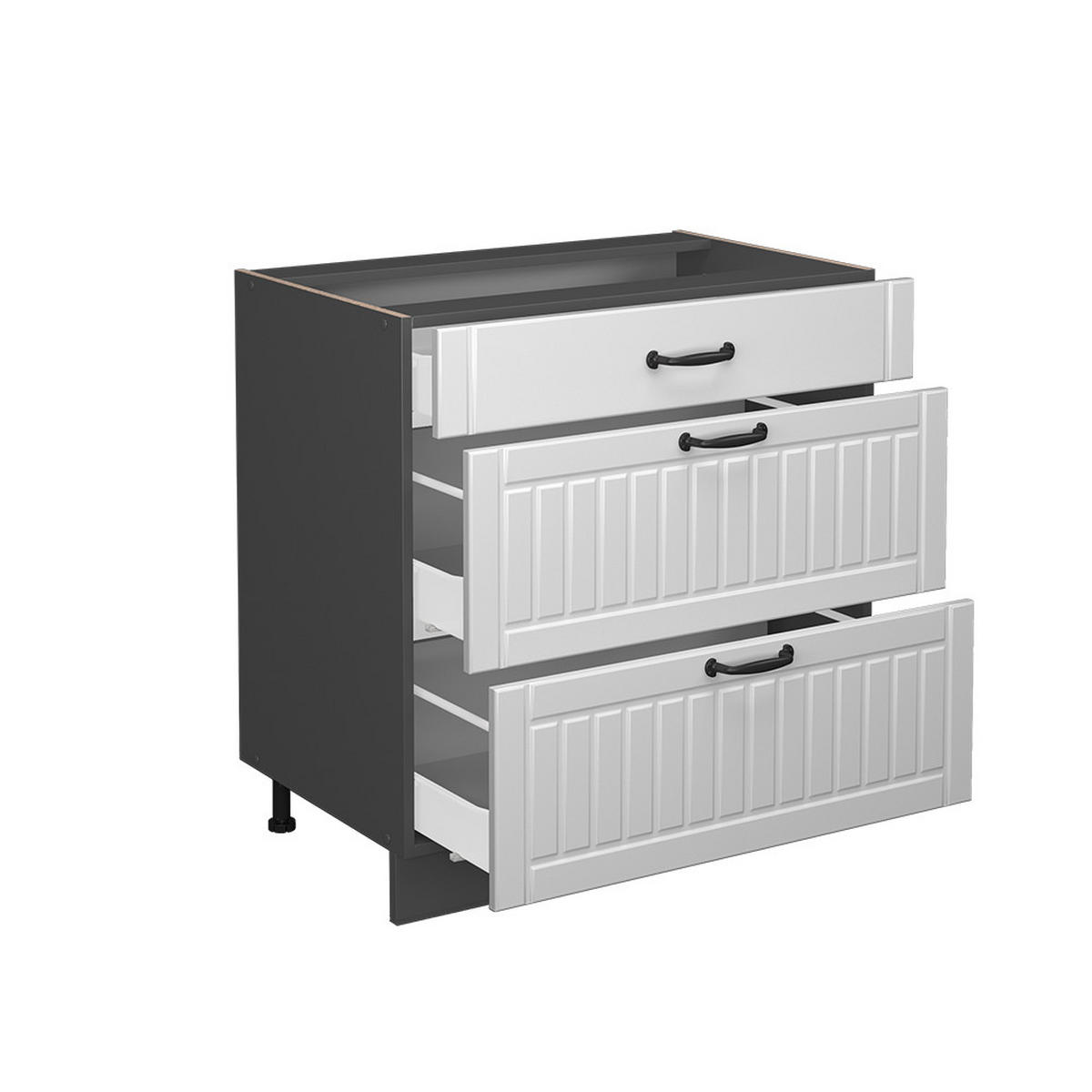 KÜCHENUNTERSCHRANK Fame-Line Weiß Landhaus 80 cm mit 3 Schubladen AP Eiche - Anthrazit/Creme, Holzwerkstoff (80/82/60cm) - Vicco