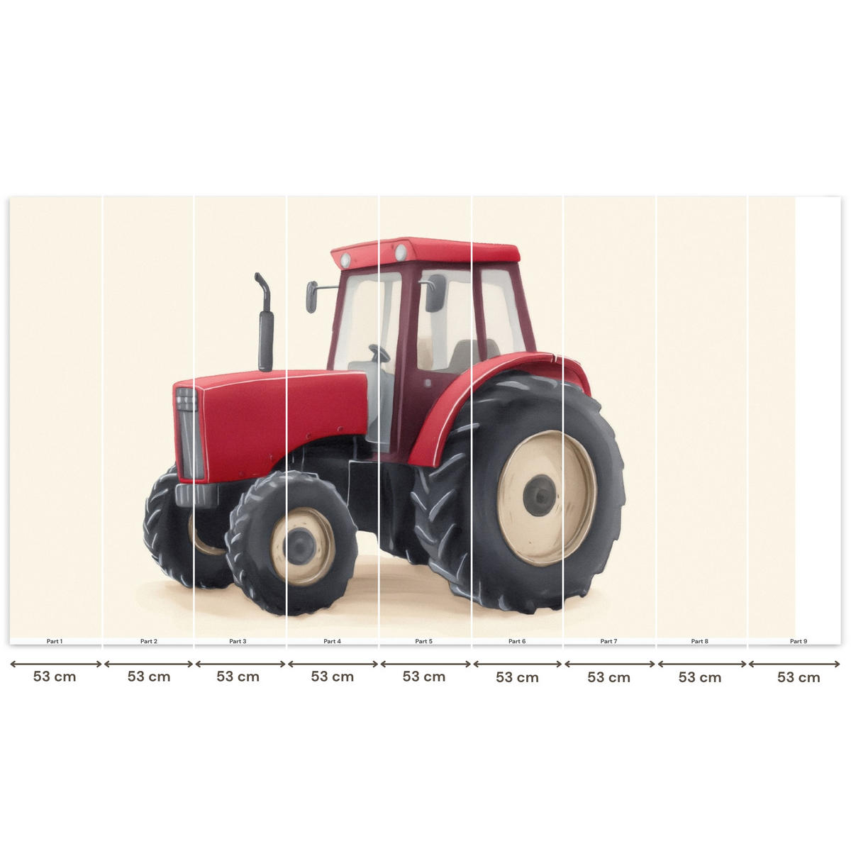 KINDERTAPETE - Traktor - Minimalistisch - Illustration - Rot - 450x240 cm - Rot, Papier (450/240cm) - OnlyWow