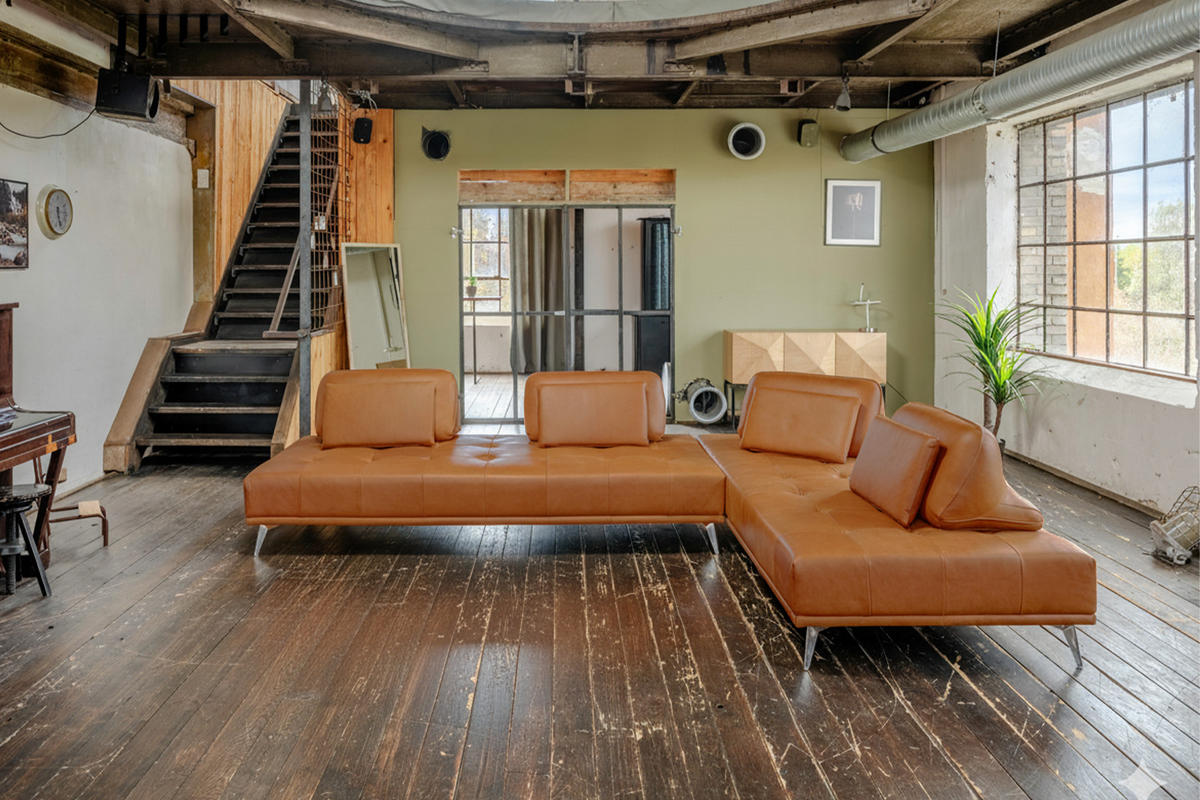 MODULSOFA WIOLO Braun Leder - Dunkelbraun/Silberfarben, Leder/Metall (350/83/240cm) - KAWOLA