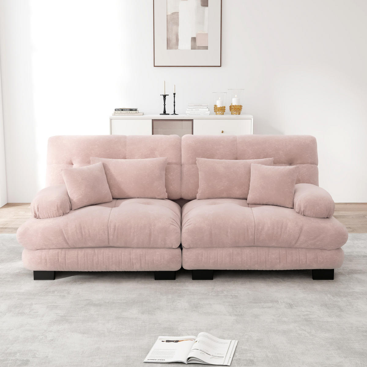 SOFA in Rosa aus Chenille mit modularem Design und Wolkenkomfort - Pink, Textil (77/81/220cm) - Flora Grace