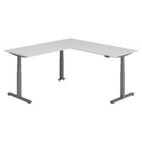 ECKSCHREIBTISCH elektrisch höhenverstellbar L-Form 220/200/74 cm in Grau/Graphitfarben - Graphitfarben/Grau, Holzwerkstoff (220/200/74cm) - bümö