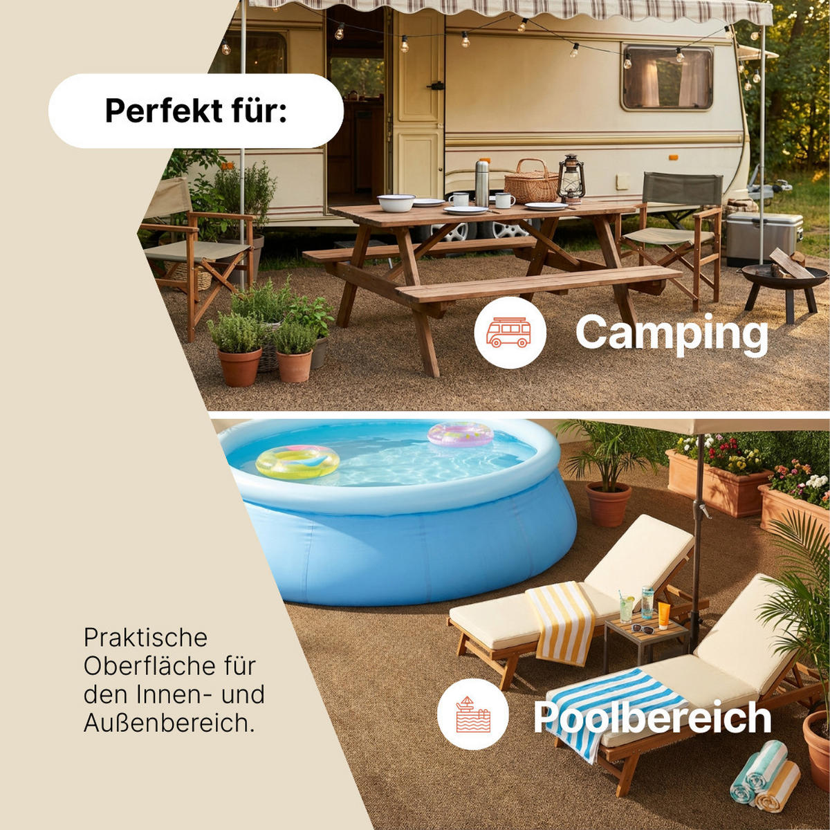 KUNSTRASEN Canyoo Braun 6 mm – Rasenteppich, UV-beständig, wetterfest für Terrasse & Garten 400/200 cm - Braun, Textil (400/200cm) - Tapiso