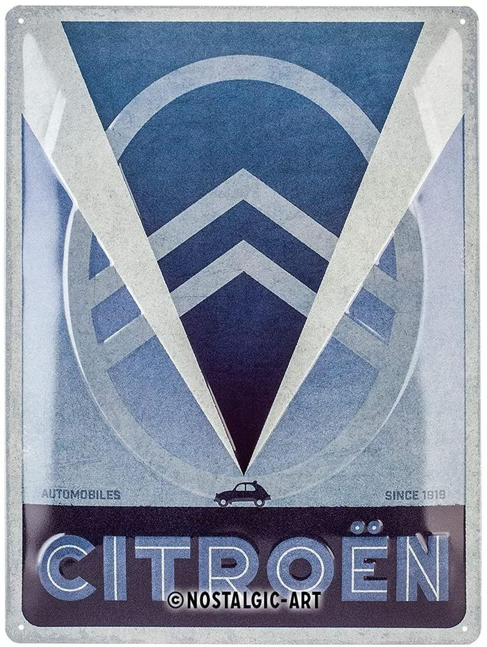 BLECHSCHILD 30/40 cm Citroen 2CV Logo Blue - Multicolor, Metall (30/40/0.2cm) - Nostalgic-Art