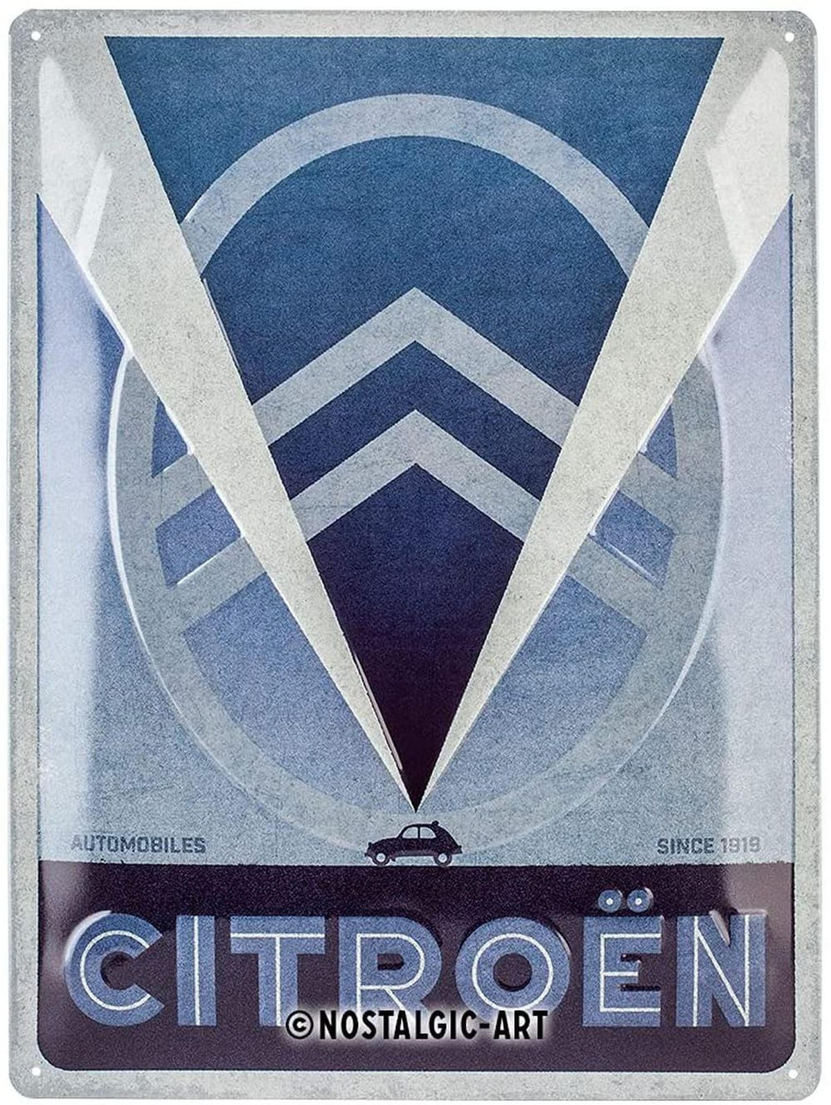 BLECHSCHILD 30/40 cm Citroen 2CV Logo Blue - Multicolor, Metall (30/40/0.2cm) - Nostalgic-Art
