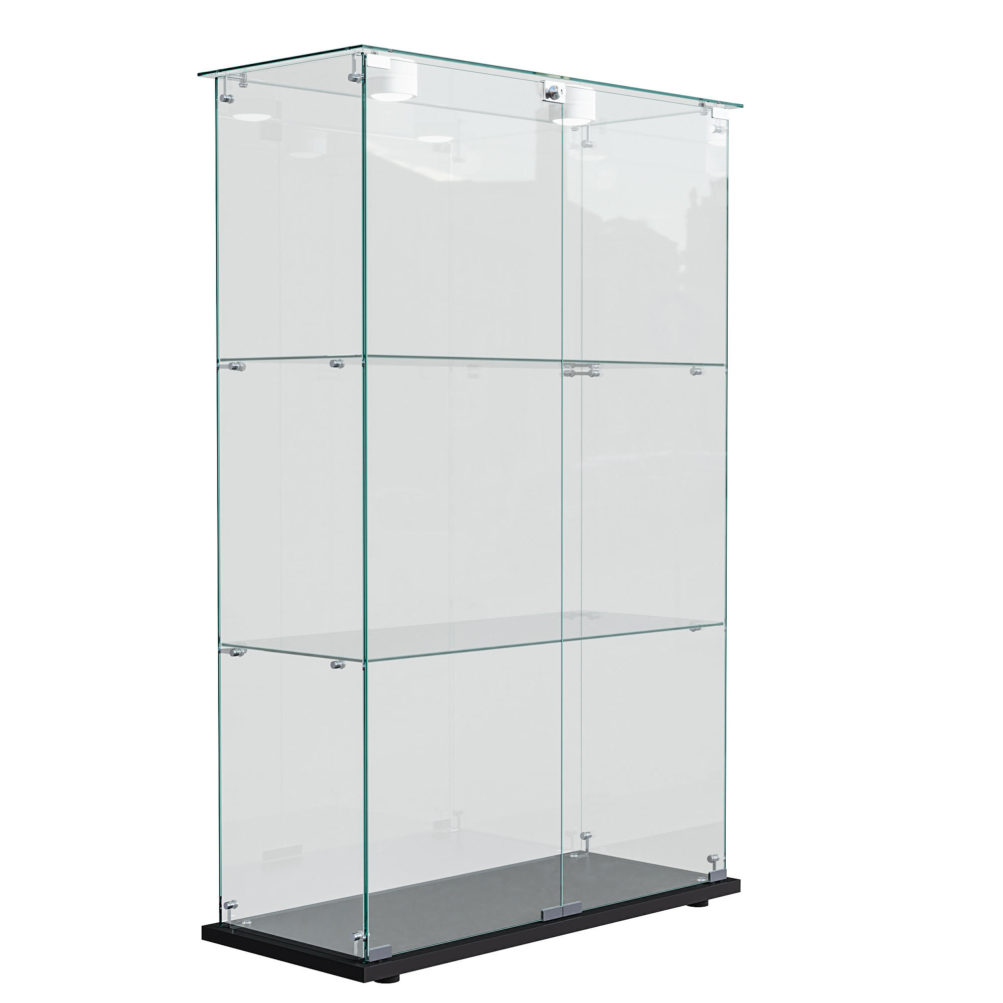 GLASVITRINE, stehend mit 3 Einlegeböden, Touch-LED, Doppeltür mit Schloss, Schwarz - Schwarz, Glas (78.5/123.3/35cm) - BRILVERDE