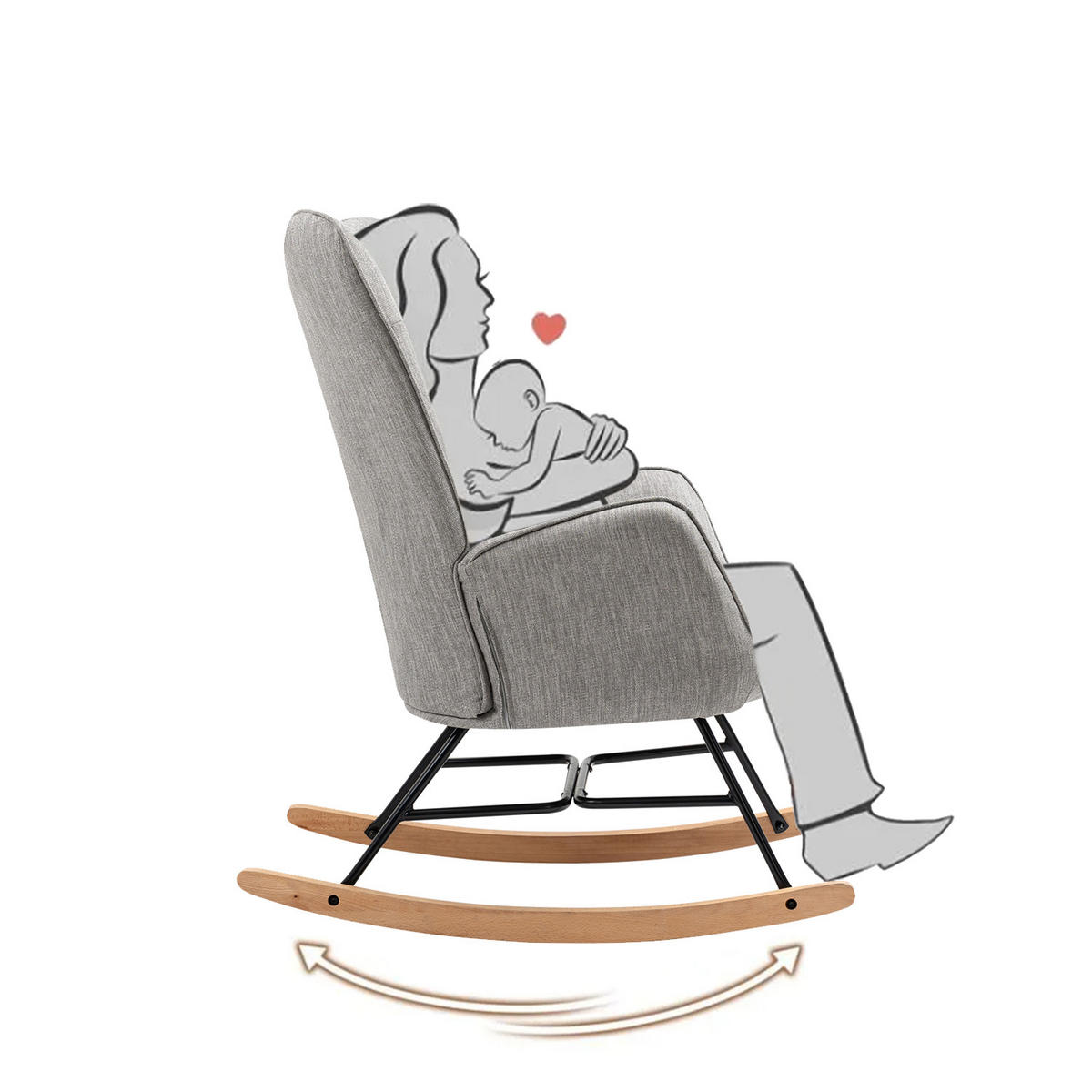 SCHAUKELSTUHL, Metall, Grau - Hellgrau, Holz/Textil (66/97/84cm) - Meubles Cosy