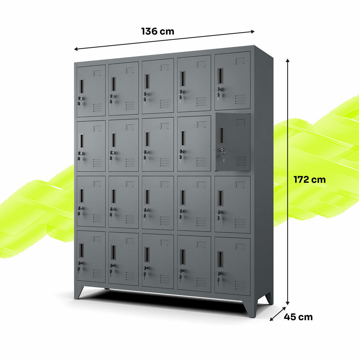 MEHRZWECKSCHRANK aus Metall mit 20 Fächer Anthrazit 136x172x45cm - Anthrazit, Metall (136/172/45cm) - Muralo