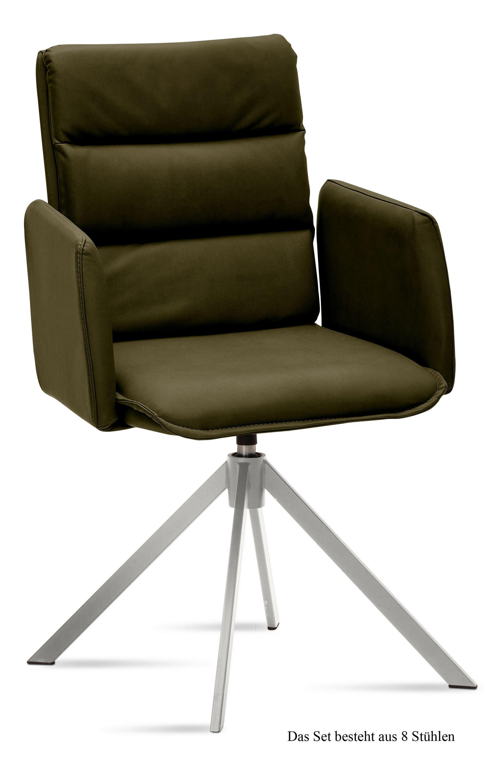 ARMLEHNSTUHL drehbar (8er-Set) Dulsea 52x92x60 Edelstahl/Khaki - Dunkelgrün/Edelstahlfarben, Kunststoff (60/92/52cm) - 58aufmkessel