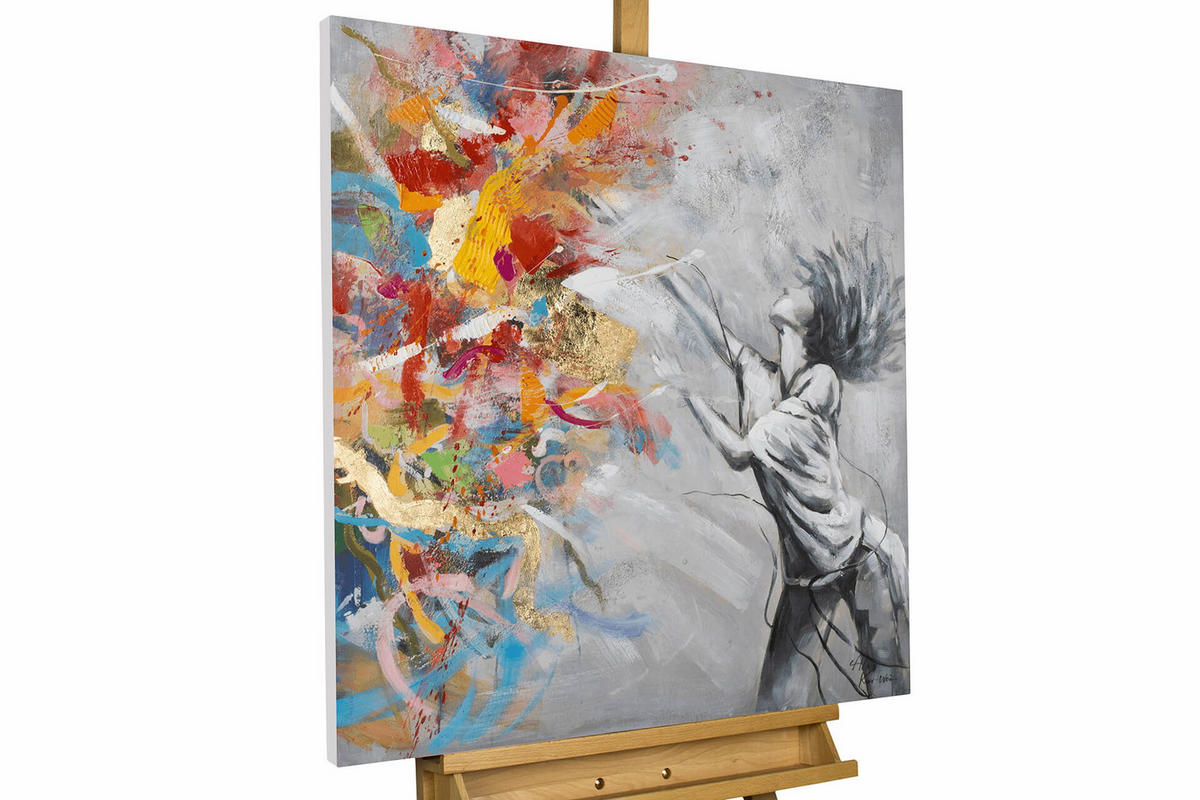 ACRYLBILD HANDGEMALT 80/80 cm - Multicolor/Grau, Holz/Textil (80/80cm) - KUNSTLOFT