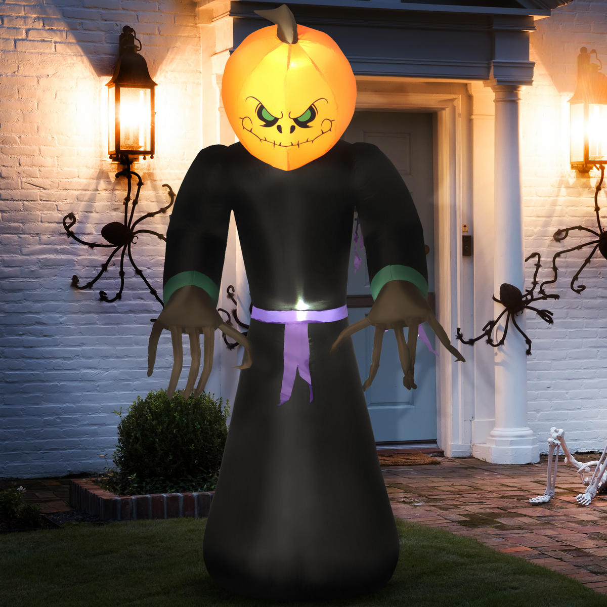 HALLOWEEN Dekoration Aufblasbar Selbstaufblasend Schreck Gespenst Kürbis mit LED - Orange, Kunststoff (66/210/110cm) - HOMCOM