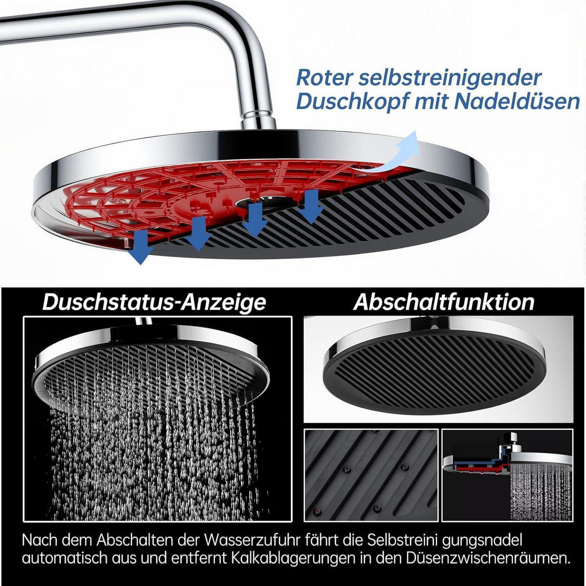 DUSCHKOPF 28 cm Rund Chrom Schwarz - Silberfarben, Metall (18/12.7/26cm)
