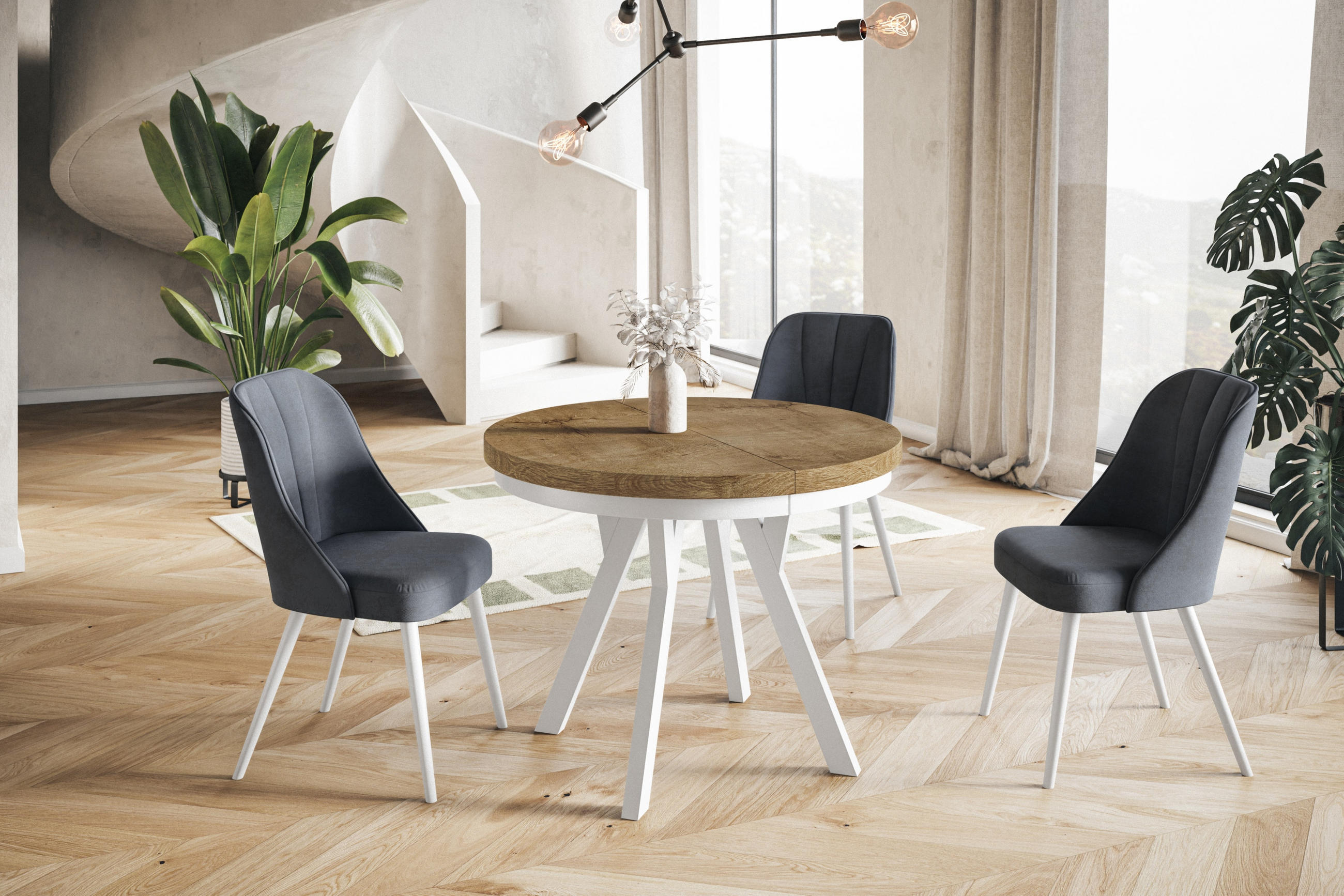 ESSZIMMERTISCH EVO, ausziehbarer Tisch 80 cm bis 130 cm, Farbe: LEFKAS, mit Holzbeinen in Farbe Weiß - Dunkelbraun/Weiß, Holzwerkstoff (80/80/77cm) - Alpi-Möbel