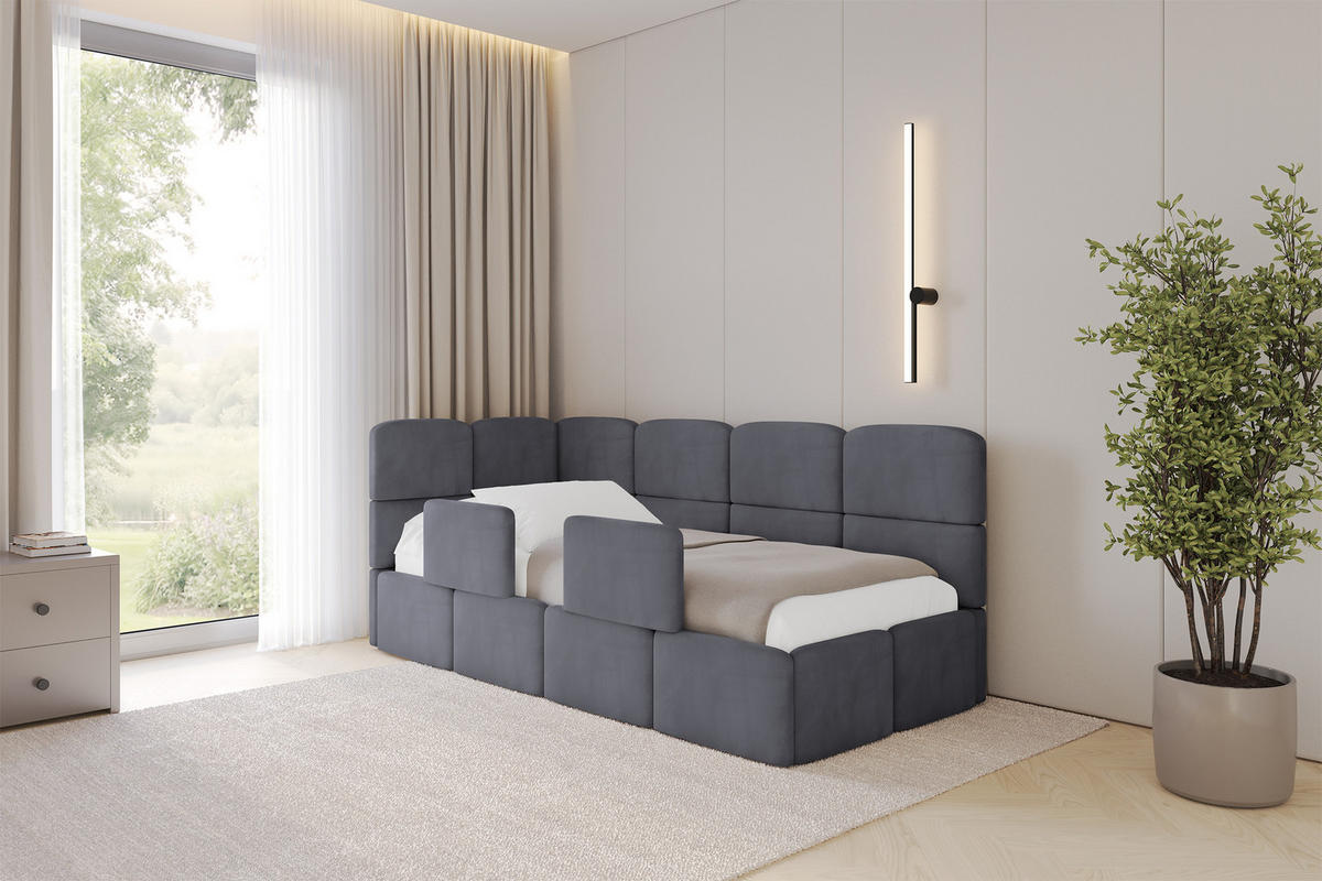 EINZELLBETT Jugendbett mit Bettkasten, Rechts - KIVY 100x200 Dunkelgrau - Dunkelgrau, Holzwerkstoff/Textil (100/200cm) - ALTDECOR