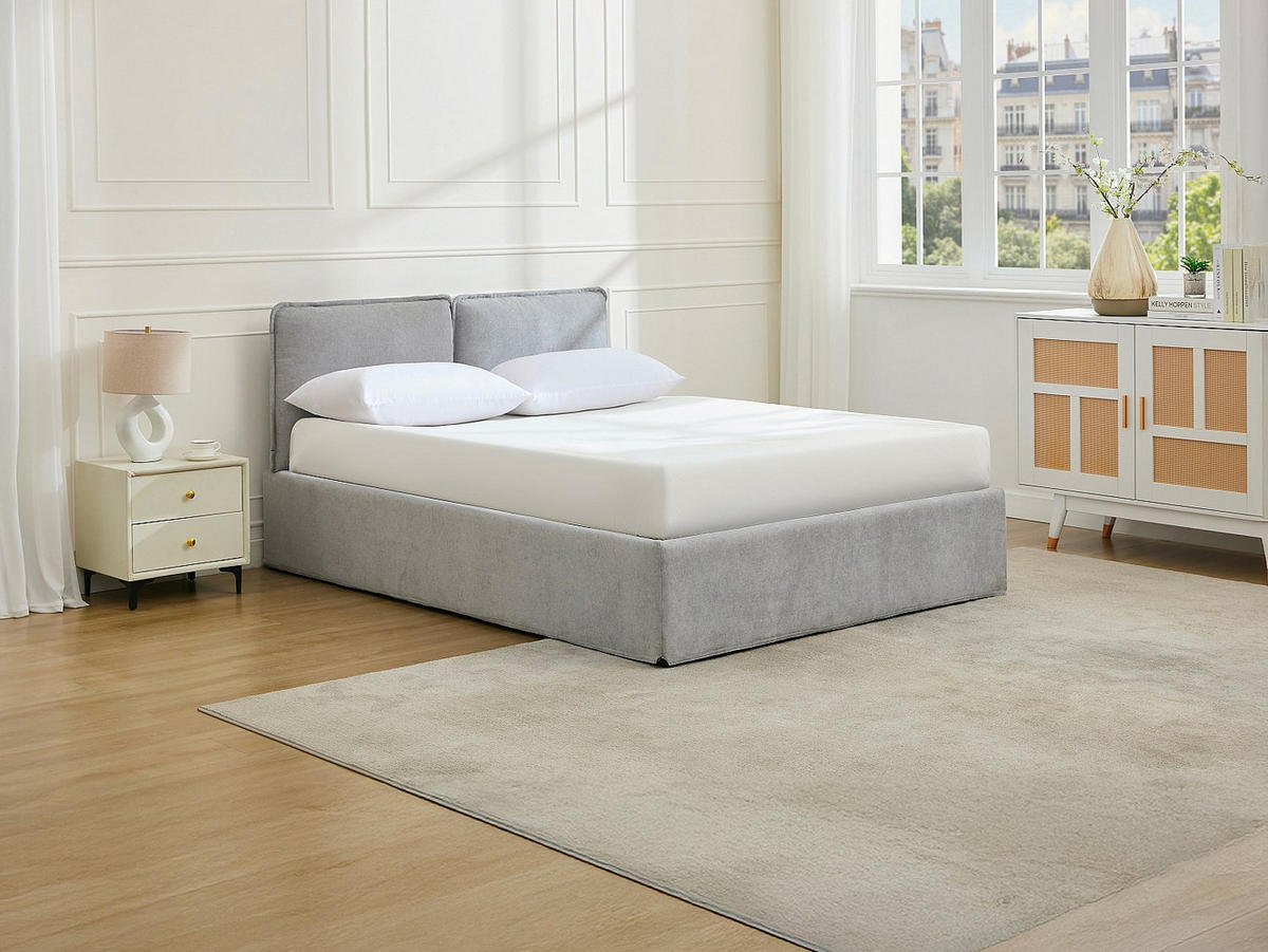 BETT mit Bettkasten - 2 Personen - Stoff - Hellgrau - - Hellgrau, Textil (140/190cm) - Vente-Unique