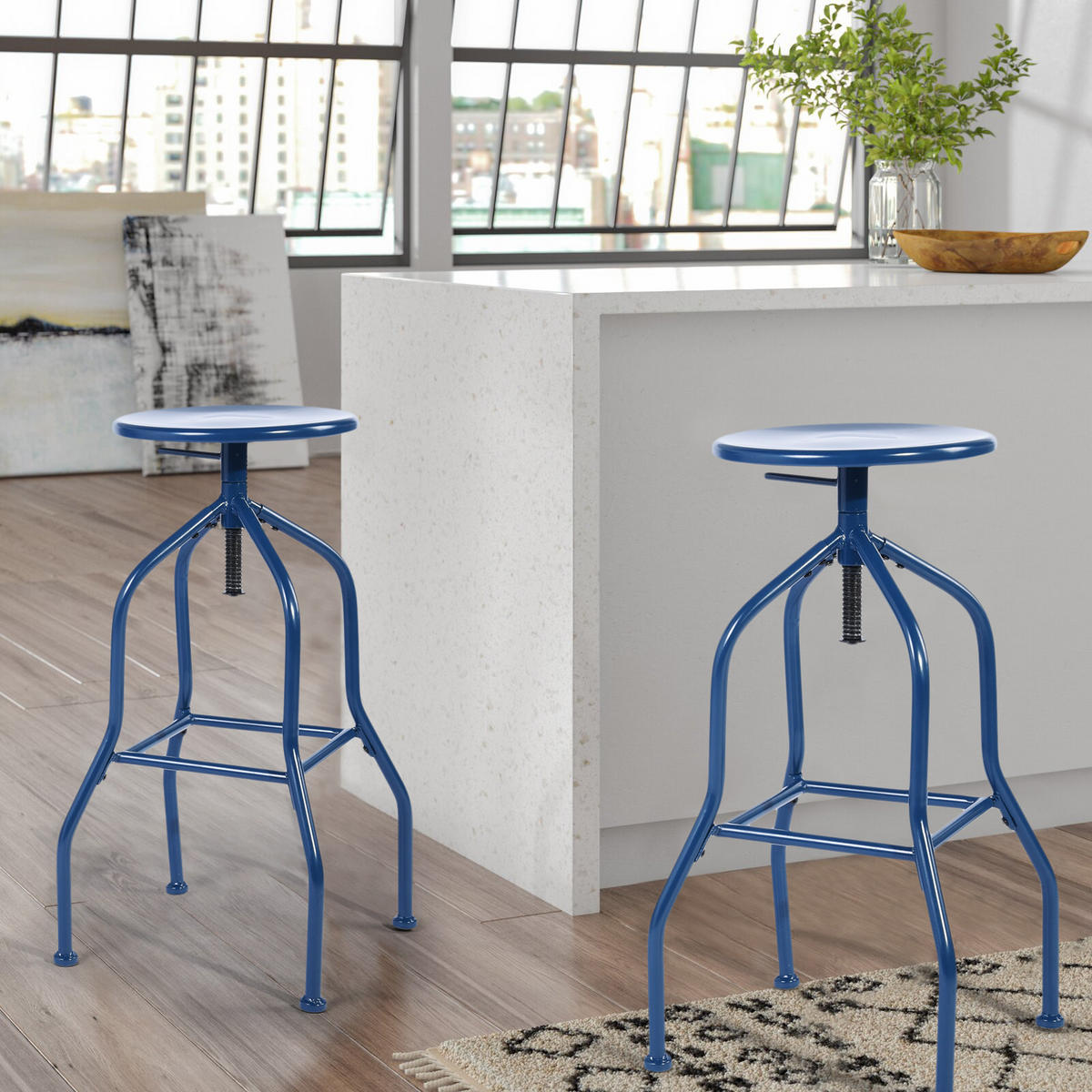 BARHOCKER 2er-Set Metall, blau - Blau, Metall (35/75/35cm) - Urban Meuble