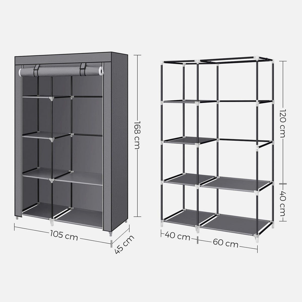 STOFFSCHRANK Moroni - Dunkelgrau, Kunststoff (105/168/45cm) - Hansiro