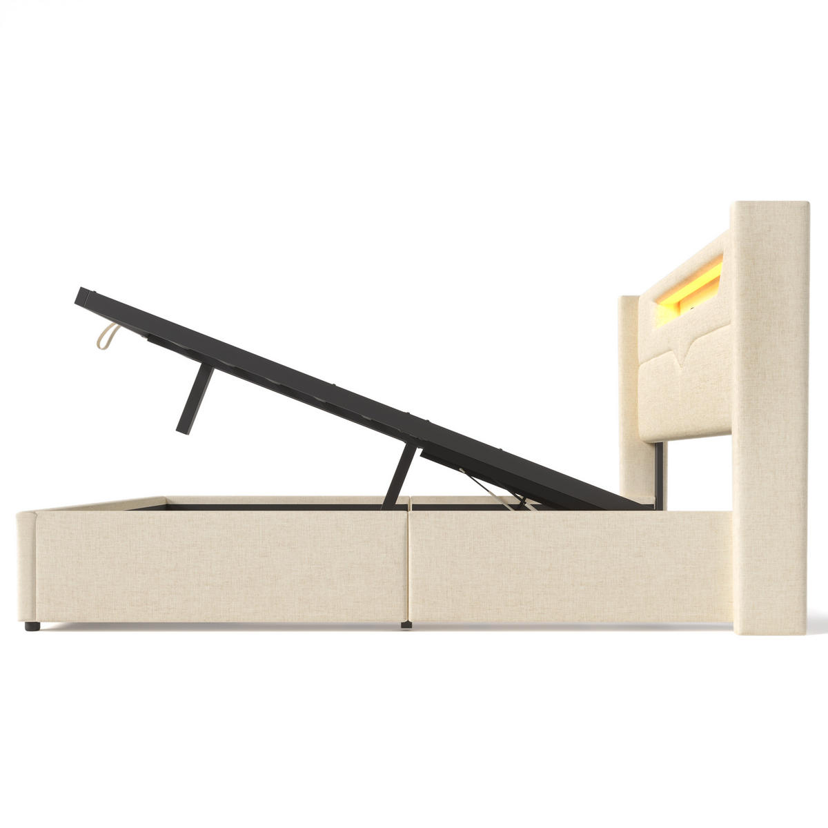 POLSTERBETT 140/200 cm mit LED-Beleuchtung, USB-C, Bettkasten und Bettbank, Beige - Beige, Textil (140/200cm) - Redom