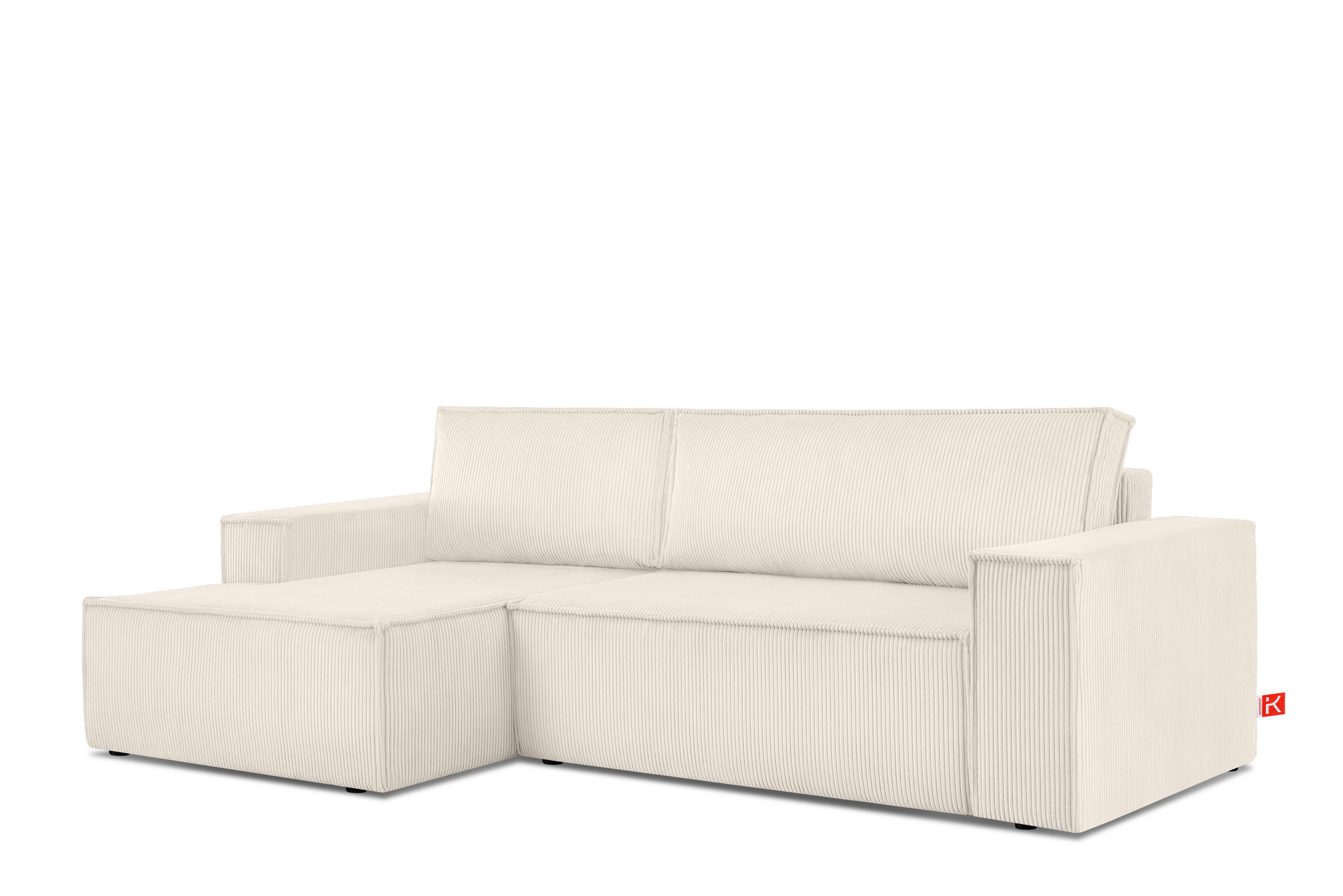 ECKSCHLAFSOFA-LINKS NAPI in Pet Friendly Cord-Stoff, ecrufarben - Creme/Schwarz, Textil (262/148cm) - KONSIMO®