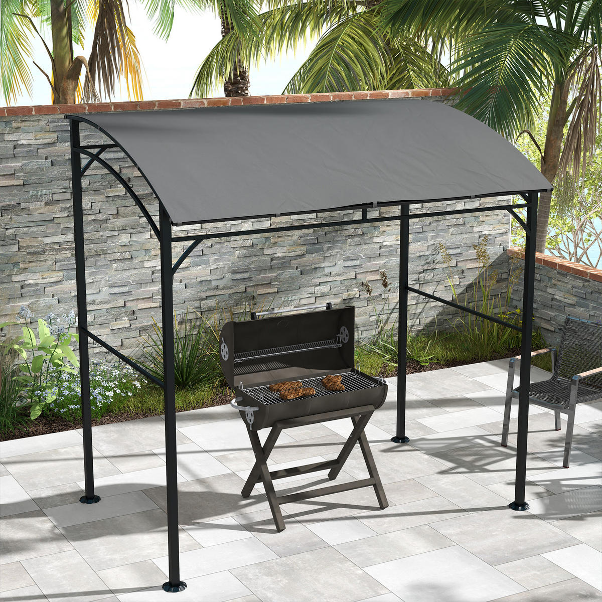 GRILLPAVILLON 215 x 150 x 220 cm - Dunkelgrau, Metall (150/220/215cm) - Outsunny
