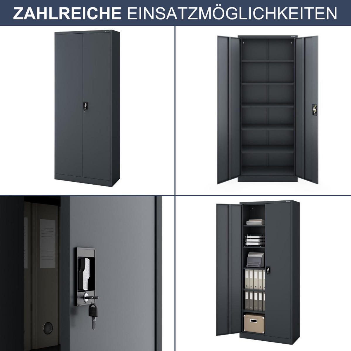 AKTENSCHRANK abschließbar KADO Flügeltüren 220x90x40cm Anthrazit - Anthrazit, Metall (90/220/40cm) - DELUKE