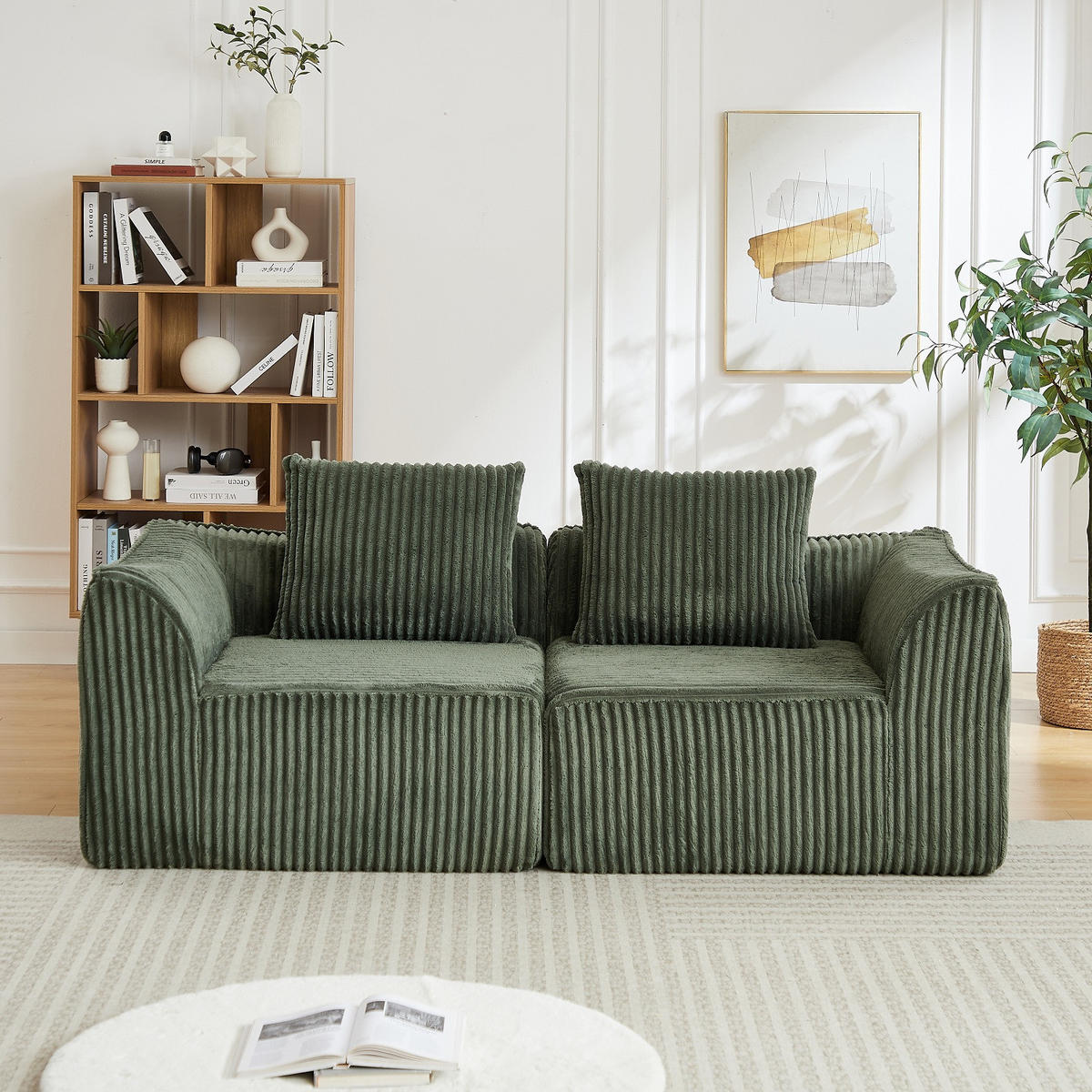 2-SITZER SOFA Cord Grün mit 2 Kissen - Grün, Textil (185/72.5/101cm) - WISHDOR