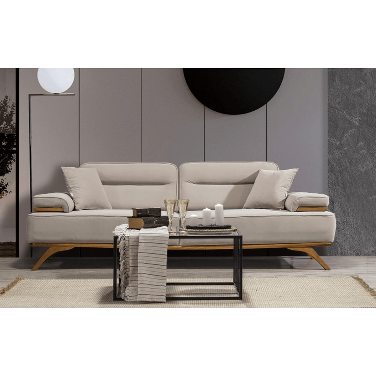 2 Sitzer SOFA Andorra Samt Dunkelbeige - Beige, Holz/Textil (200/83/97cm) - Villa Möbel