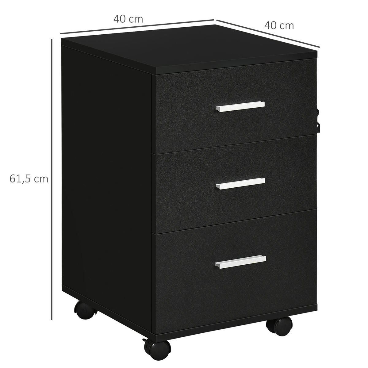 ROLLCONTAINER DE-14417 3 Schubladen abschließbar Schwarz - Schwarz, Holzwerkstoff (40/62/40cm) - ComfortXL