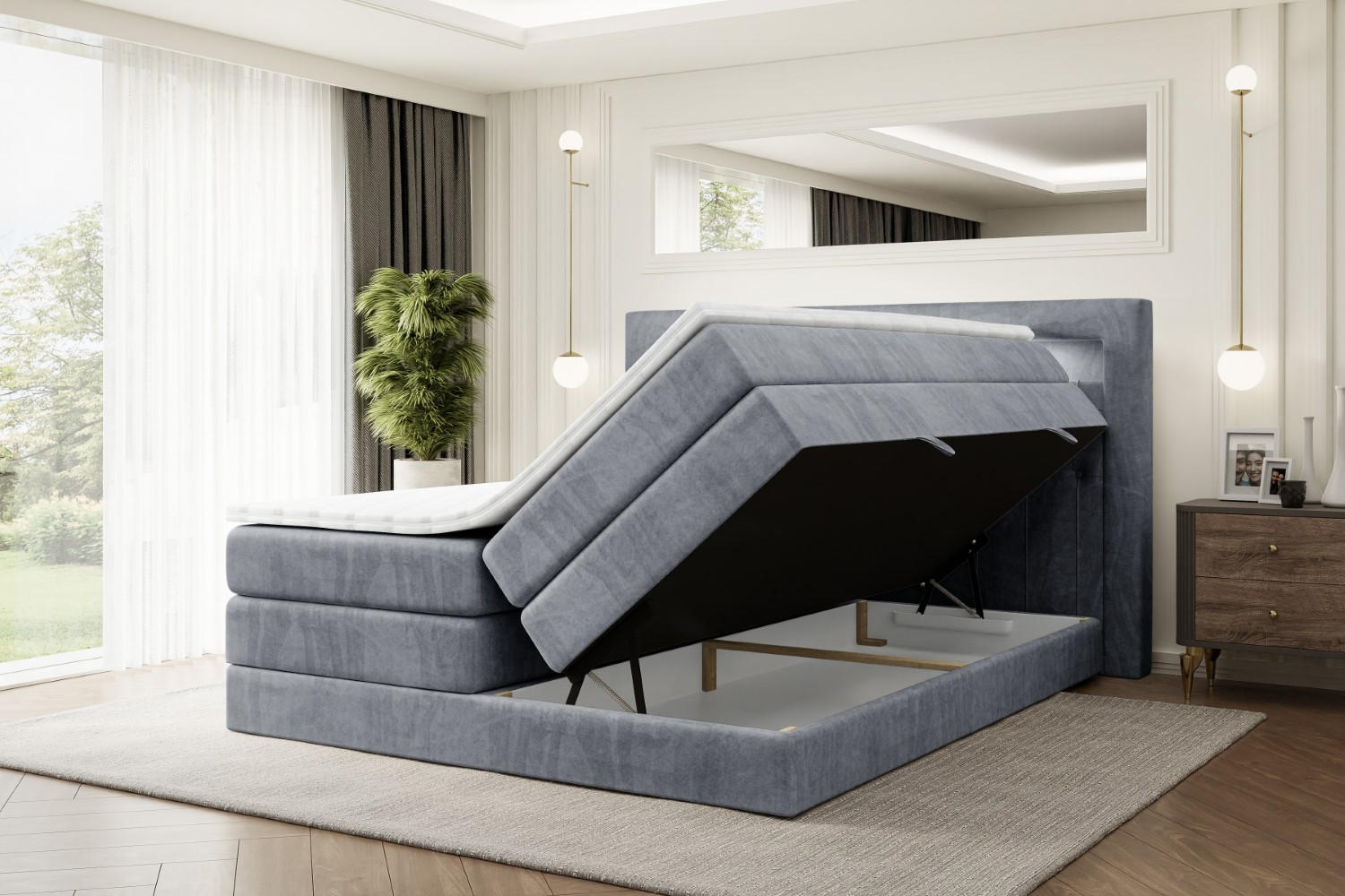 Thumbnail - Altdecor Boxspringbett, Grau, Holzwerkstoff, Höhe ca. 37 cm, 180x200 cm, Schlafzimmer, Betten, Boxspringbetten