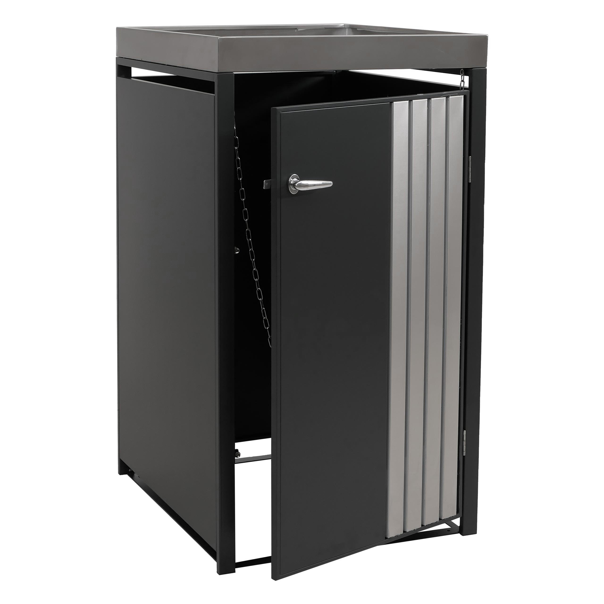 MÜLLTONNENBOX 1er mit Pflanzkasten HxBxT 125x68x84cm Anthrazit Edelstahl - Anthrazit, Metall (68/125/84cm) - PROREGAL