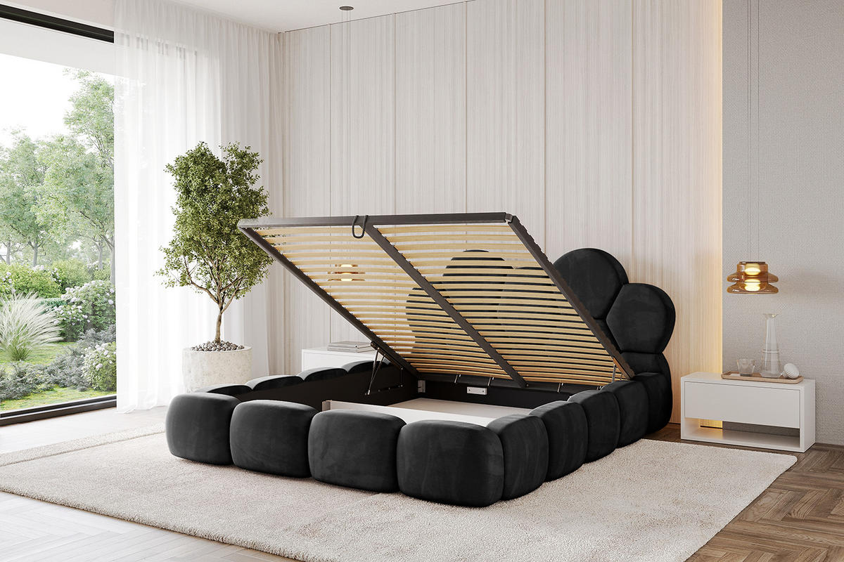 POLSTERBETT mit Bettkasten und Lattenrost, Bett mit Matratze H3/H4 - LANA 120x200 Schwarz - Schwarz, Holzwerkstoff/Textil (120/200cm) - ALTDECOR