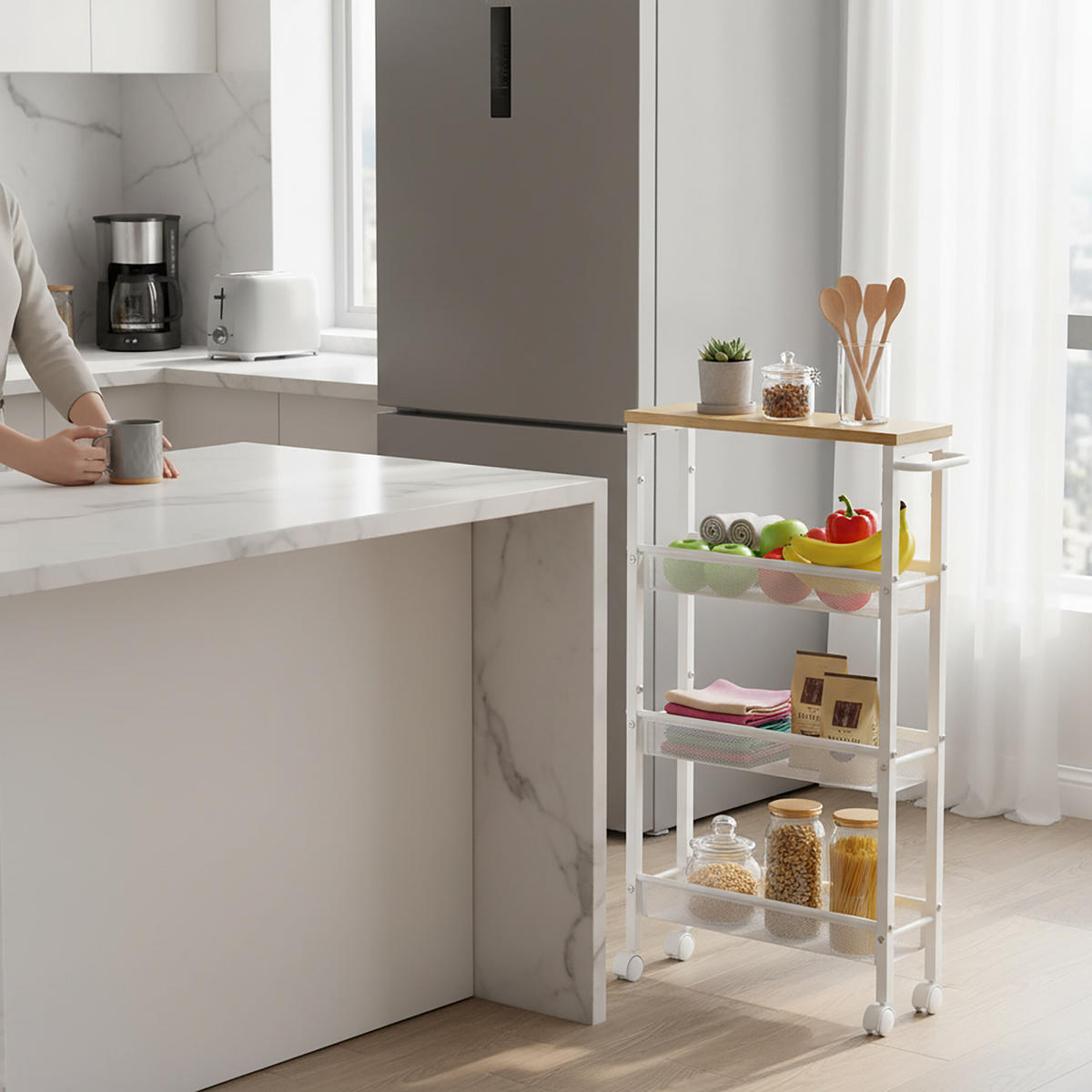 NISCHENWAGEN - Weiß, Holzwerkstoff/Metall (13/77/45cm) - Relaxdays