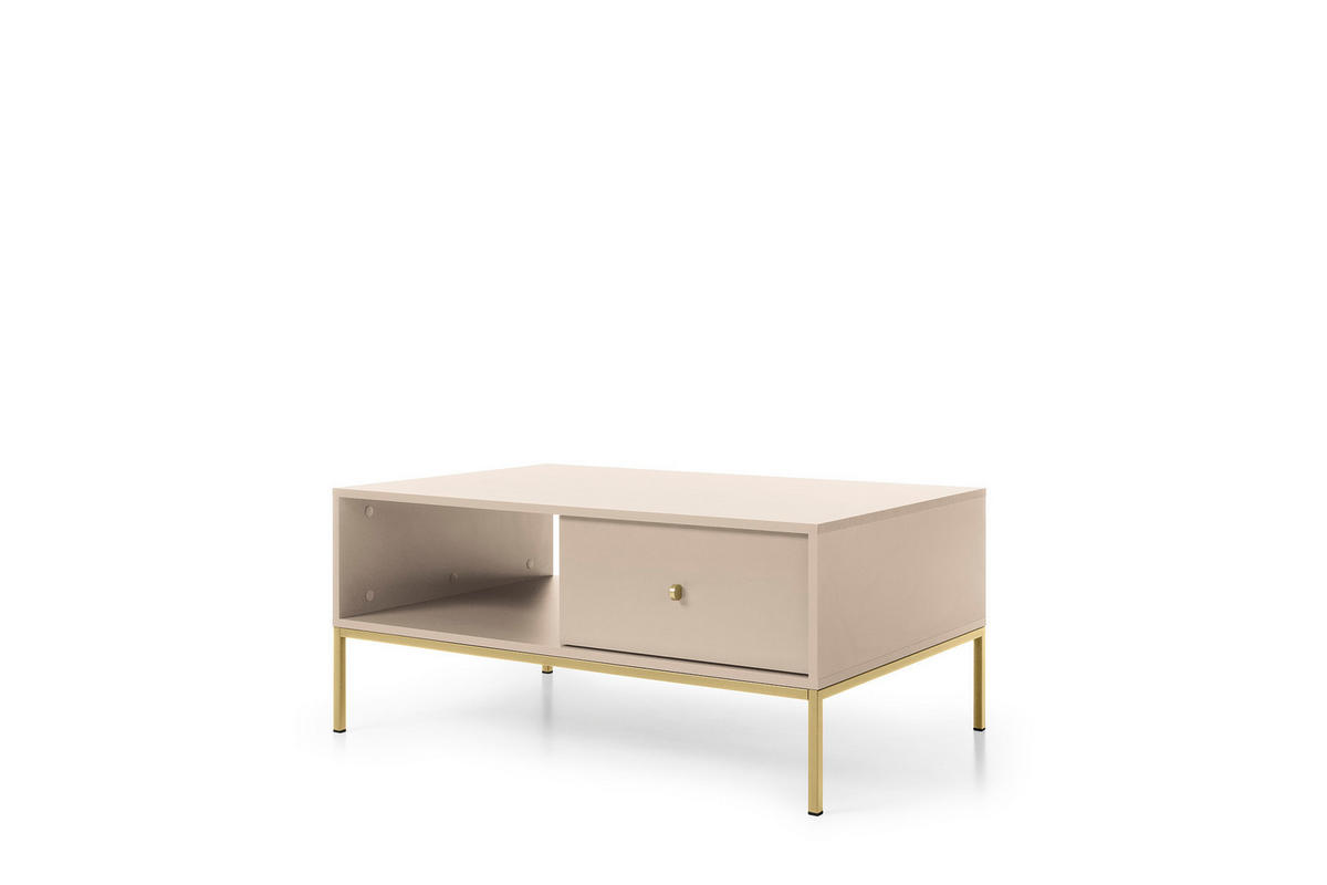 COUCHTISCH Molly Beige, Goldene Beine, Kaffeetisch mit Schubladen - Beige/Goldfarben, Holzwerkstoff/Metall (68/104/46cm) - Bettso