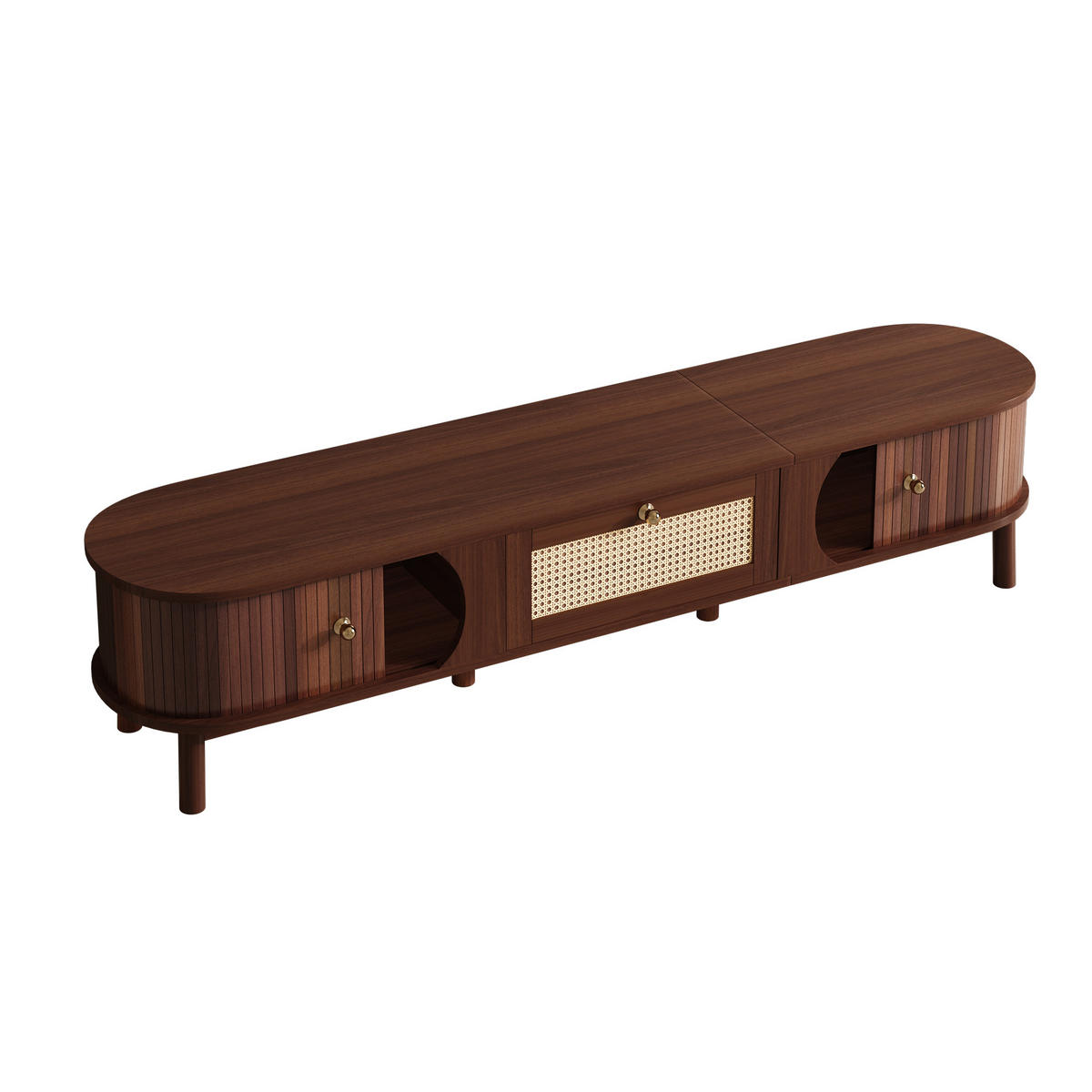 TV-SCHRANK Walnussoptik Rattan mit Schublade & Türen - Naturfarben, Holzwerkstoff (170/38/39.5cm) - Urban Meuble