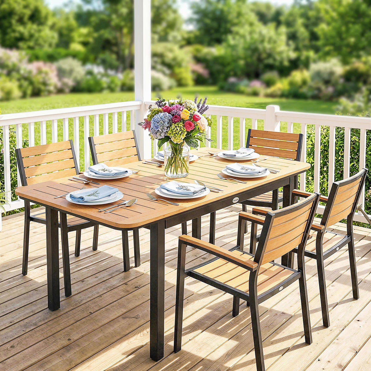 GARTENTISCH DE-14218 für 6 Personen, 127x70 cm Braun - Braun, Metall (127/70/75cm) - ComfortXL