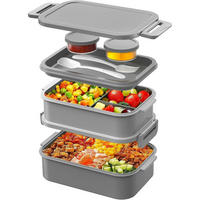 BENTO Box 2130ml 3-lagig Grau - Grau, Kunststoff (14.5/12.5/22cm)