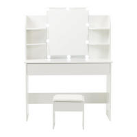 SCHMINKTISCH 40/105/130 cm Weiß aus MDF mit LED-Beleuchtung und Hocker - Weiß, Holzwerkstoff (40/130/105cm) - OKWISH