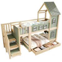ETAGENBETT mit Stauraumleiter 90x200 cm Holz Green/Grey/Natural Wood - Grün, Holz (90/200cm) - Meubliv