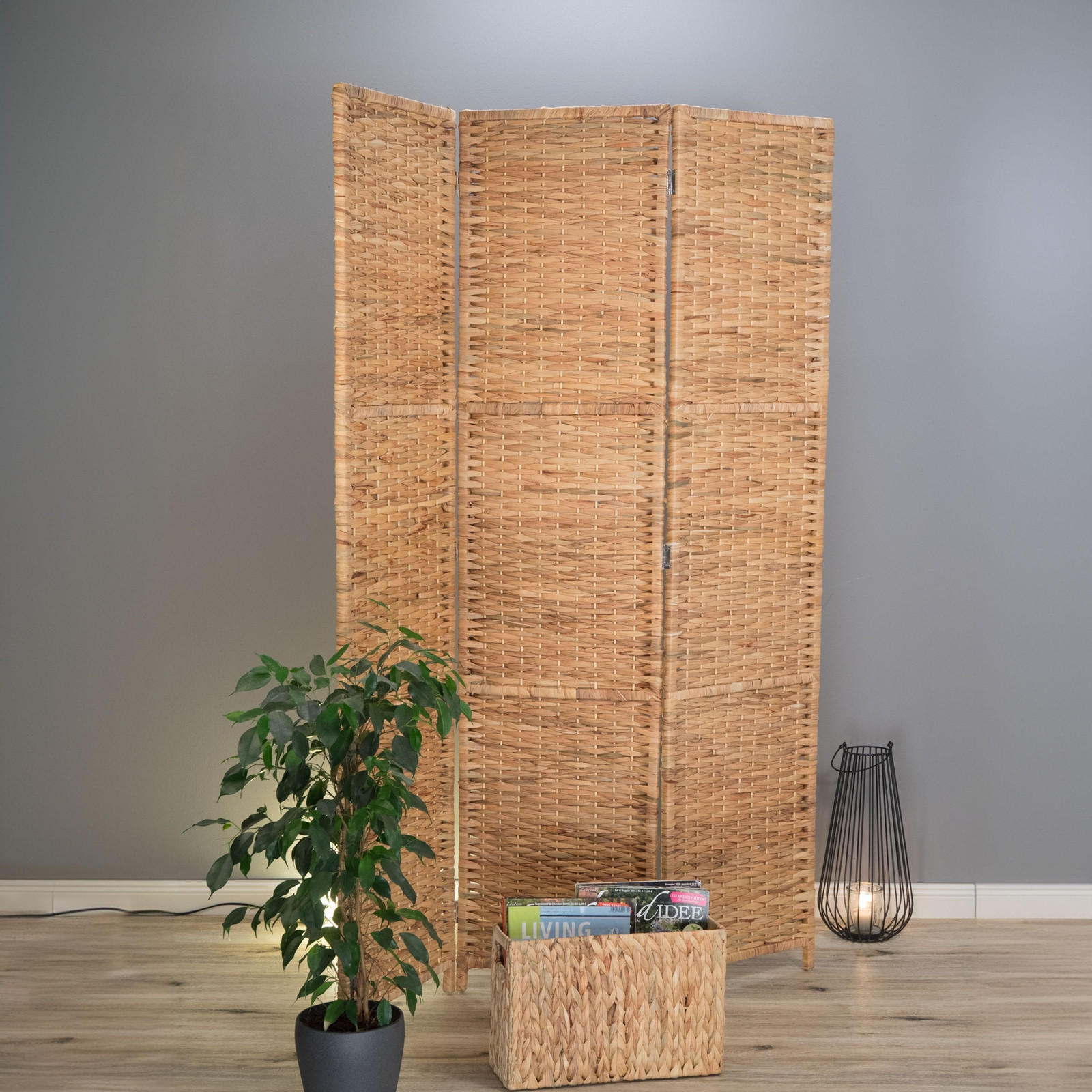 RAUMTEILER Marlon 3-tlg. 166x121 cm, Wasserhyazinthe, klappbar naturfarben - Naturfarben, Naturmaterialien (121/166/2cm) - CREEDWOOD